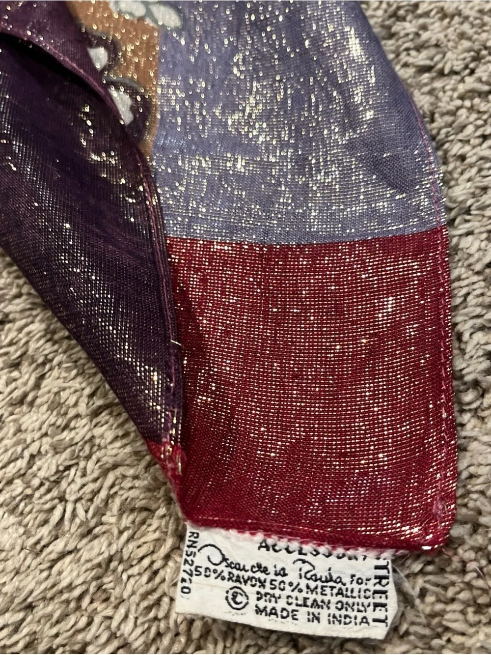 Oscar de la Renta Metallic Purple Red Scarf